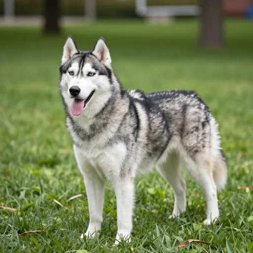 En husky på gräs.