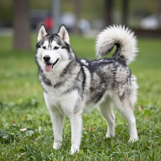 En husky på gräs.