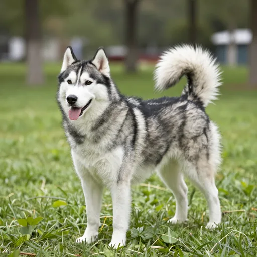 En husky på gräs.