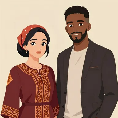 Bild 1 av 4. Instruktion: ”Skapa en bild på Alva och Malik.”. AI-genererad.